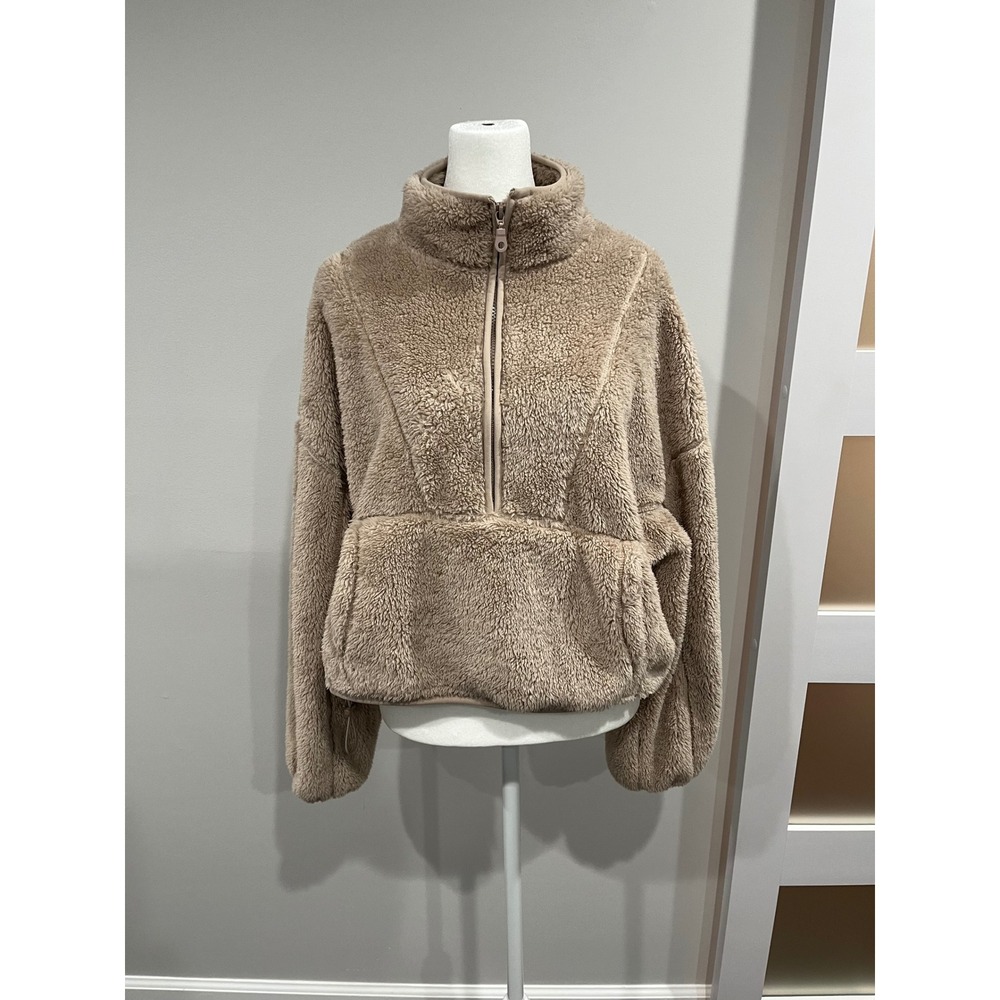 Aeropostale Fuzzy Fleece Half Zip Pullover Jacket Tan‎ Size M